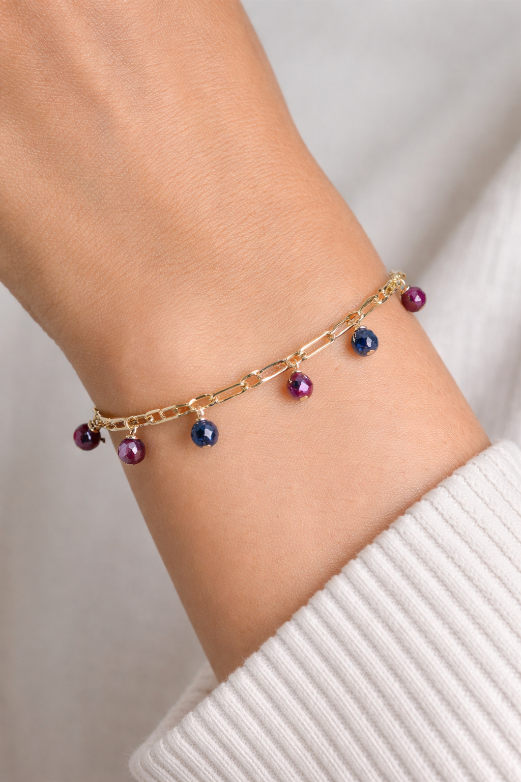Ruby & Sapphire Dangle Bracelet in 925 Sterling Silver Gold Vermeil