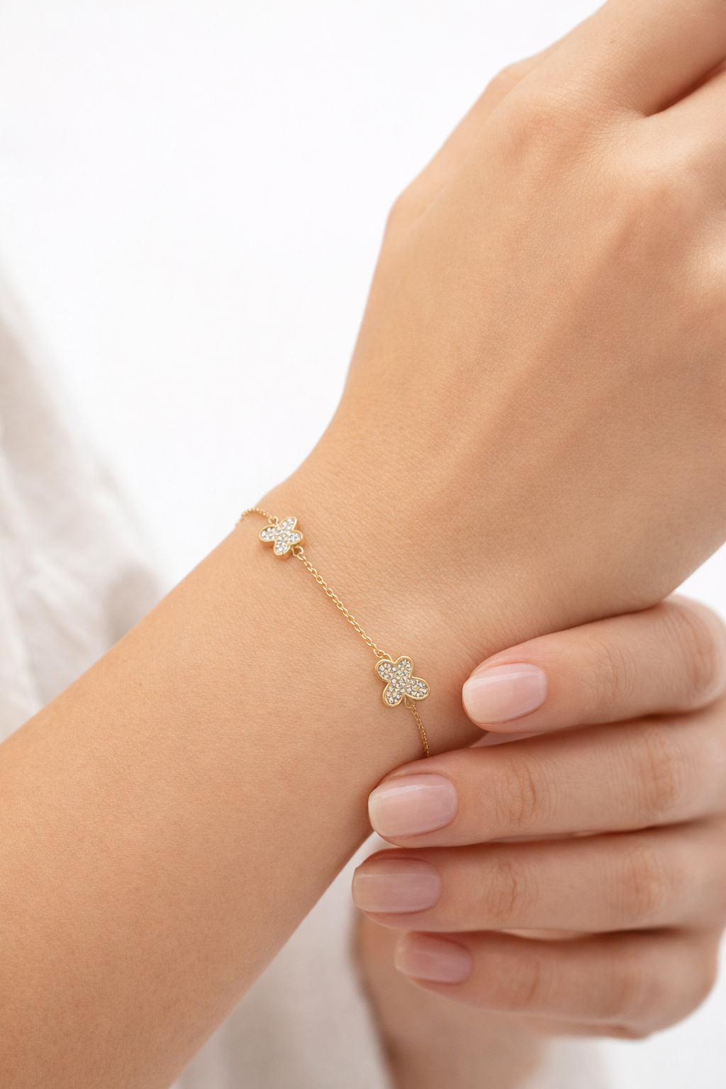 Sterling Silver Gold Vermeil CZ Butterfly Bracelet