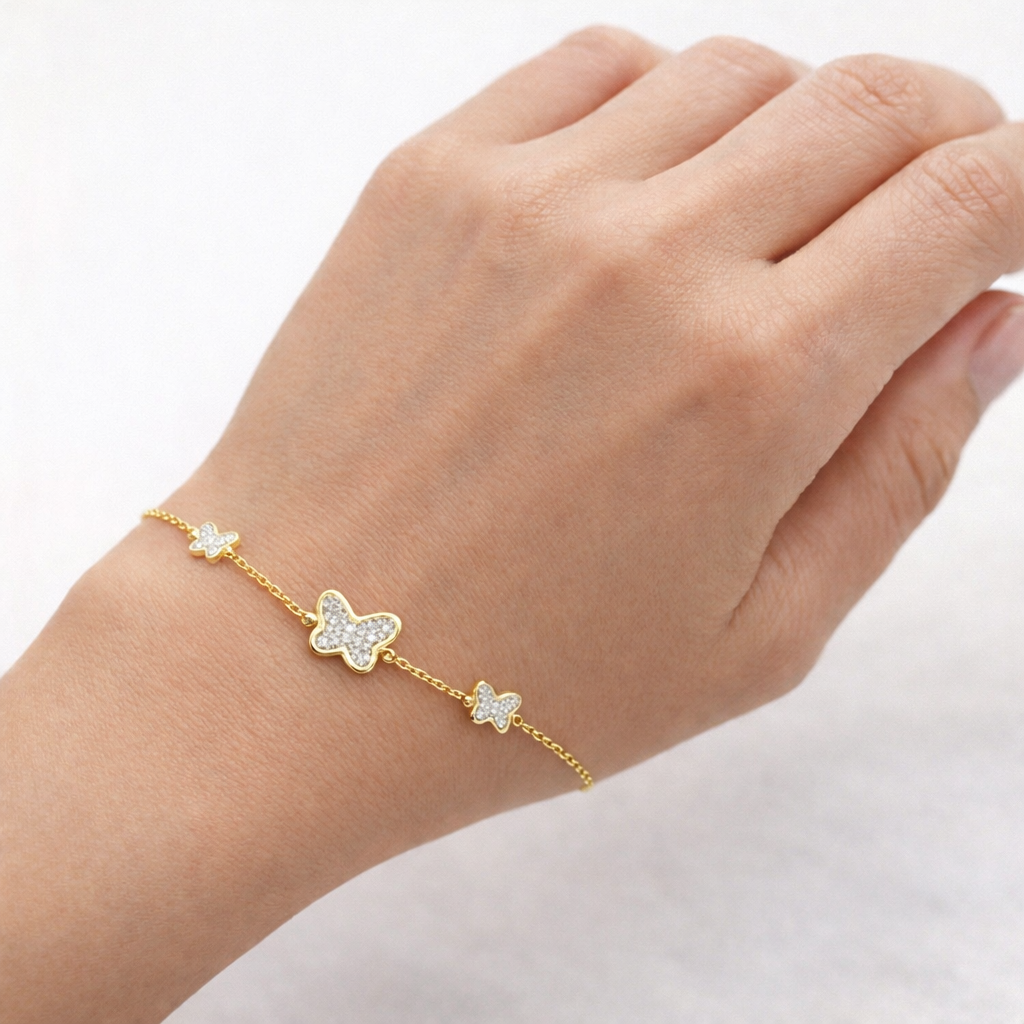 Sterling Silver Gold Vermeil CZ Butterfly Bracelet