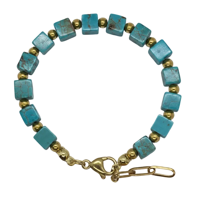 Turquoise Gemstone Bracelet with Heart Initial Charm