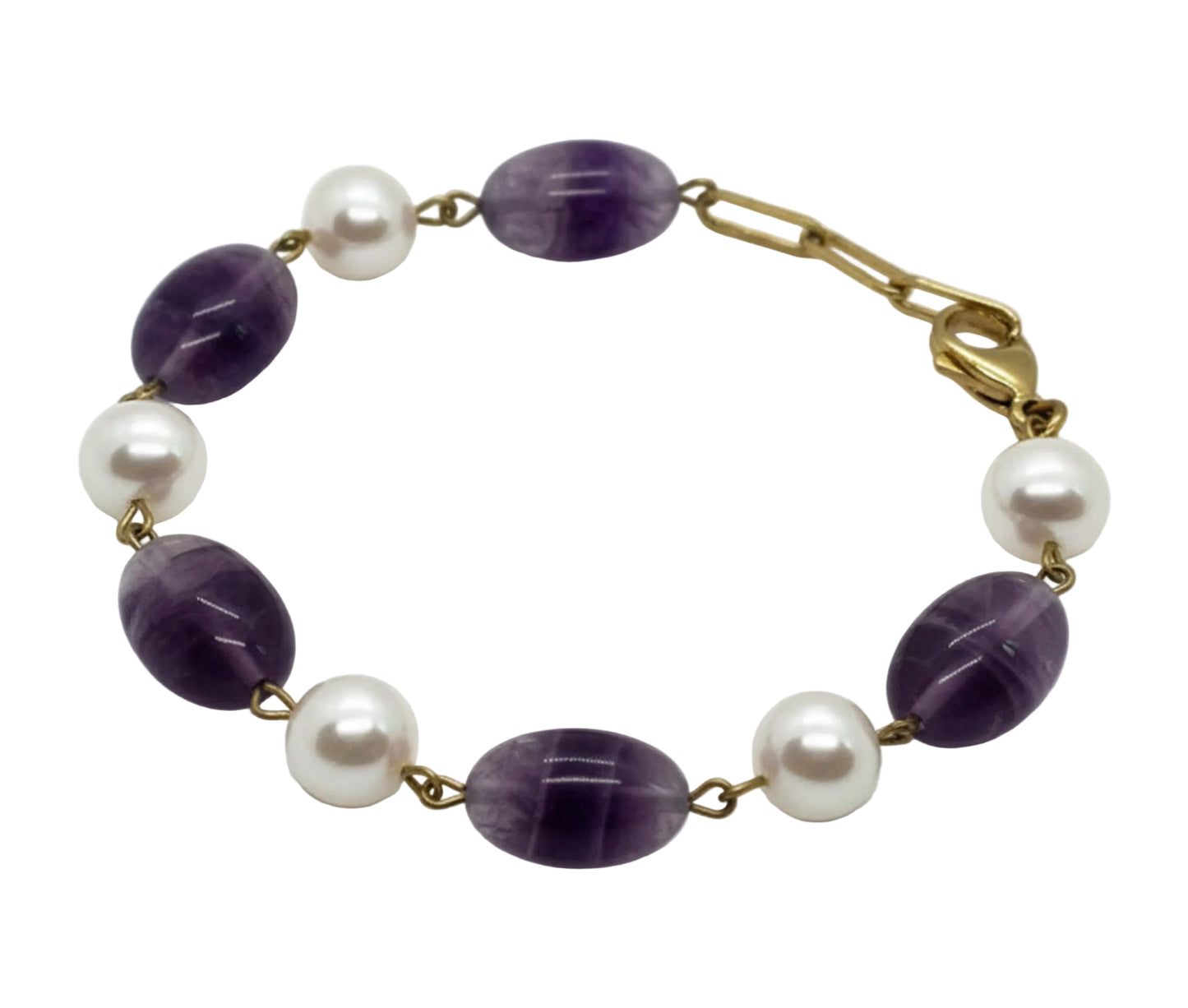 Amethyst and Pearl Link Bracelet