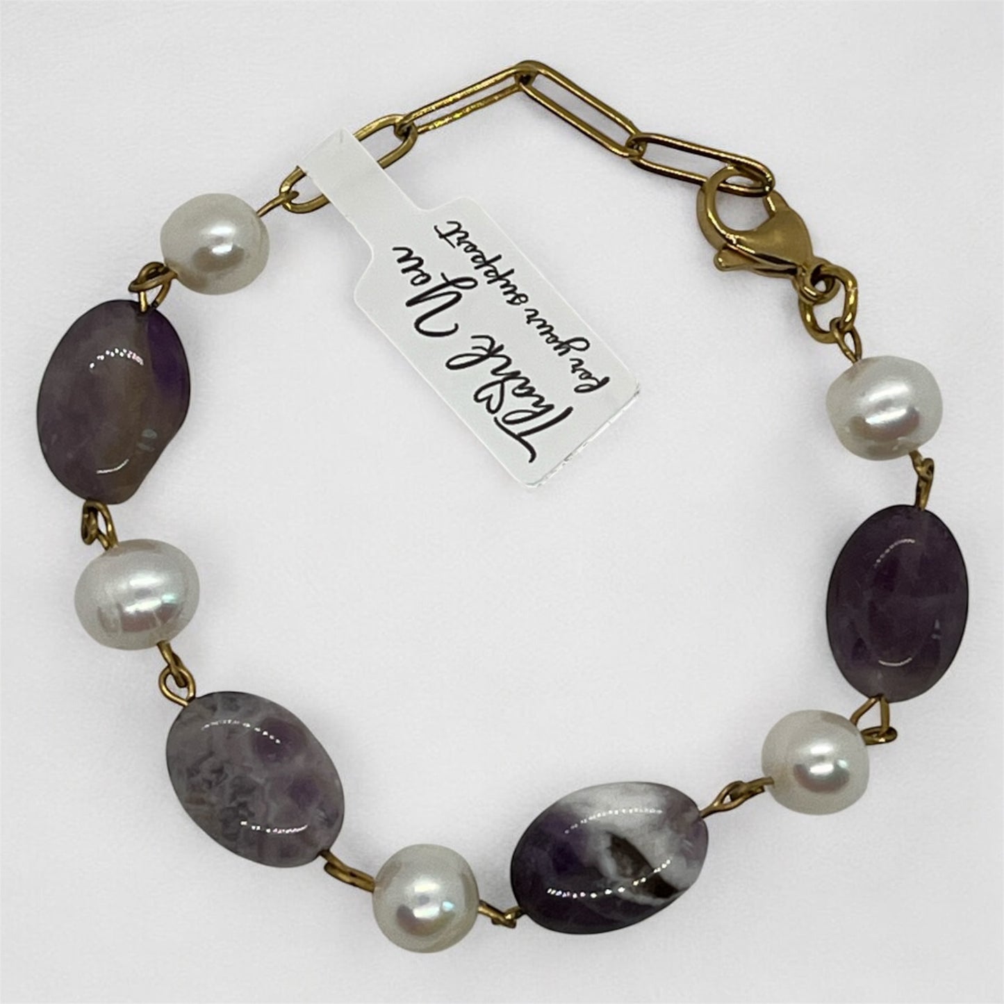 Amethyst and Pearl Link Bracelet