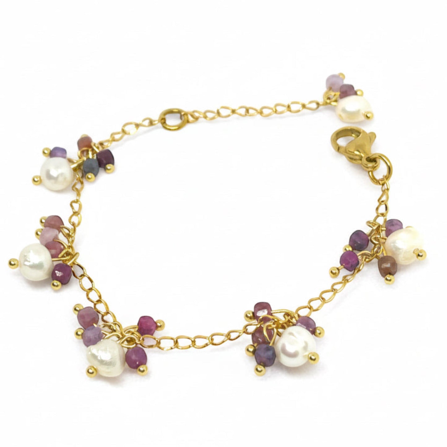 Pink Ruby & Freshwater Pearl Dangle Bracelet