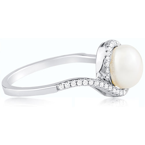 Sterling Silver Freshwater Pearl Ring with CZ