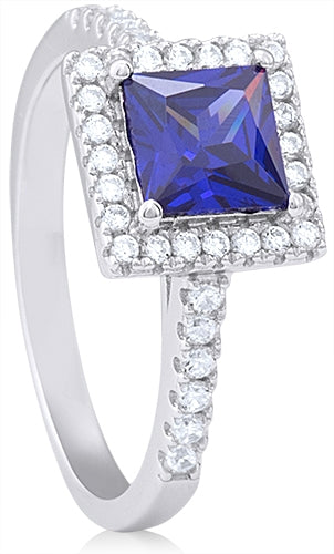 Sterling Silver Square-Cut CZ Halo Ring