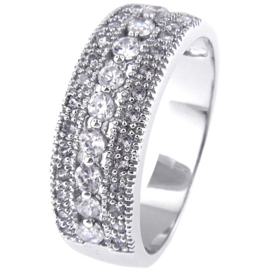 Sterling Silver CZ Band Ring with Micro Pavé Setting