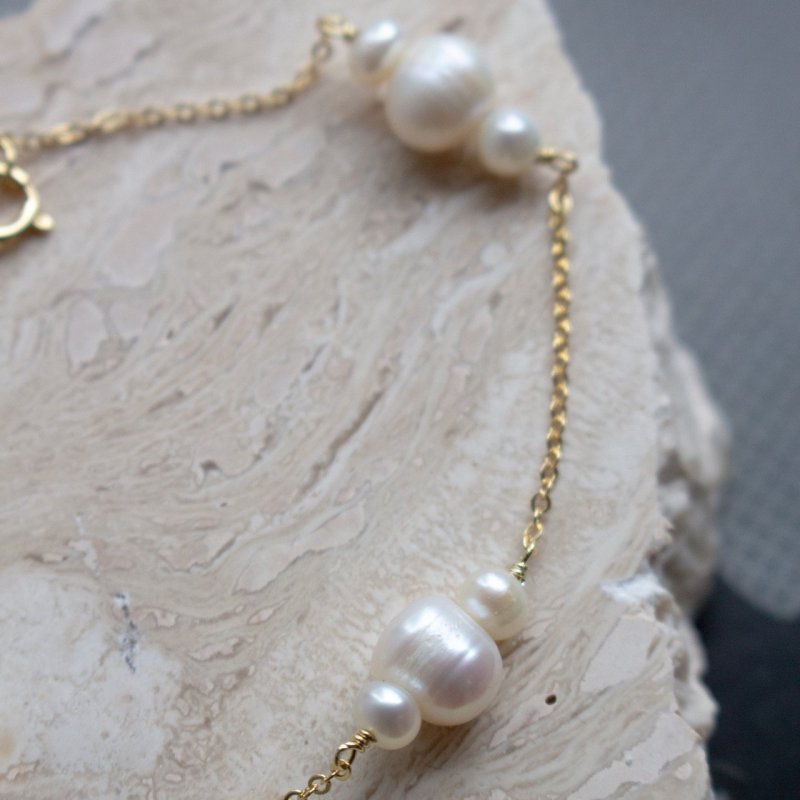 Sterling Silver Gold Vermeil Trio Freshwater Pearl Station Bracelet