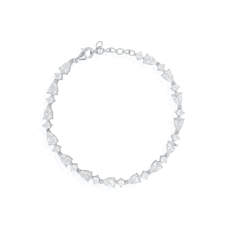 Sterling Silver Rhodium Plated CZ Fancy Tennis Bracelet