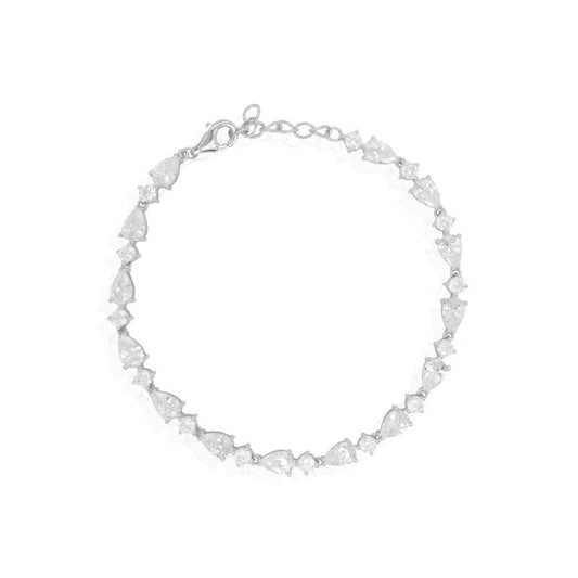 Sterling Silver Rhodium Plated CZ Fancy Tennis Bracelet