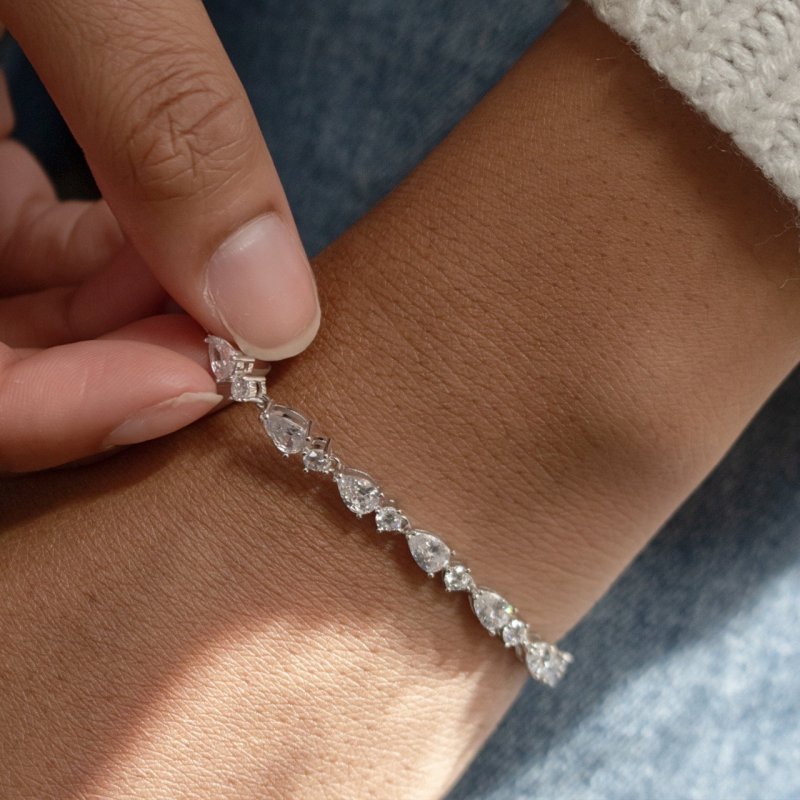 Sterling Silver Rhodium Plated CZ Fancy Tennis Bracelet