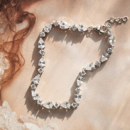 Sterling Silver Rhodium Plated CZ Fancy Tennis Bracelet