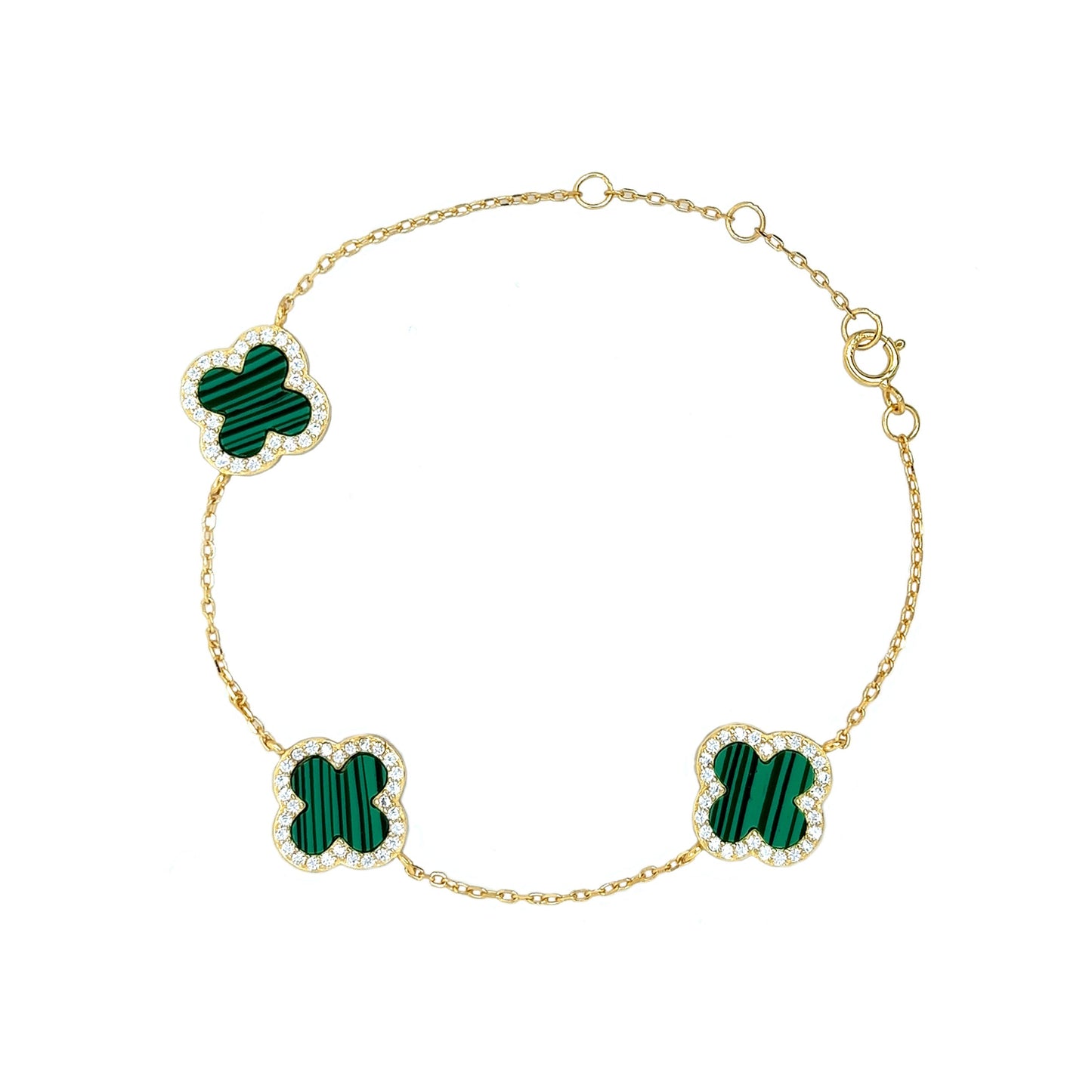 Sterling Silver Designer Inspired Malachite Clover Bracelet