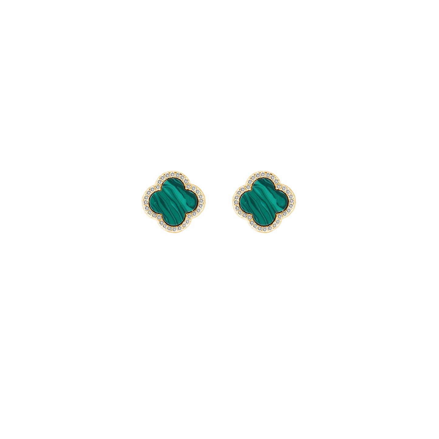 Sterling Silver Gold Vermeil CZ Designer Inspired Green Malachite Stud Earrings