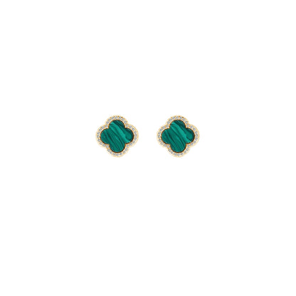 Sterling Silver Gold Vermeil CZ Designer Inspired Green Malachite Stud Earrings