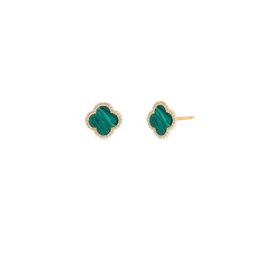 Sterling Silver Gold Vermeil CZ Designer Inspired Green Malachite Stud Earrings