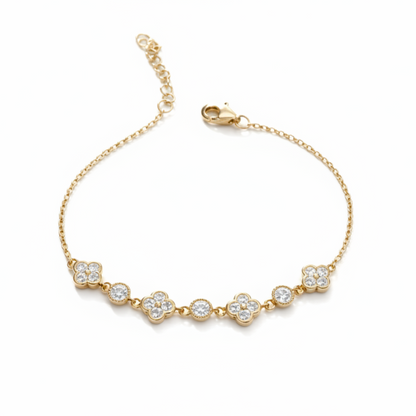 Sterling Silver Gold Vermeil CZ Clover Station Bracelet