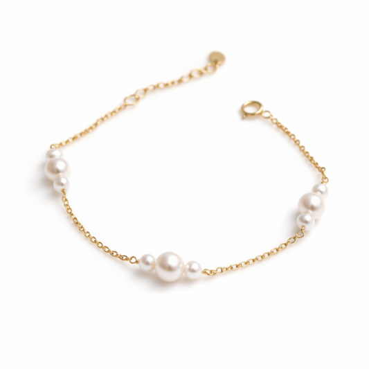 Sterling Silver Gold Vermeil Trio Freshwater Pearl Station Bracelet