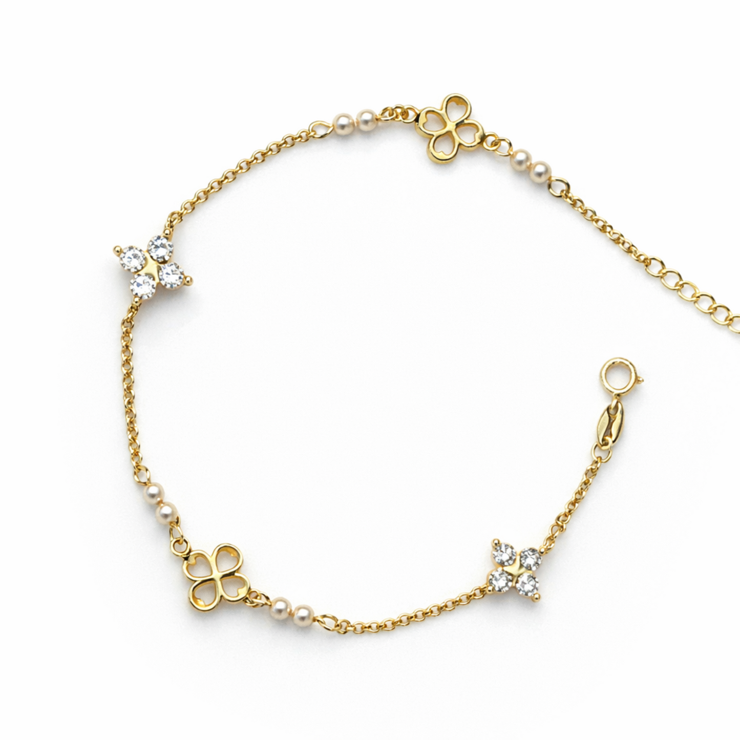 Sterling Silver Gold Vermeil Freshwater Pearl Clover Bracelet