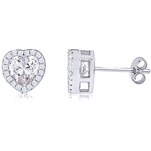 Radiant Heart Stud Earrings – CZ in Rhodium-Plated Sterling Silver