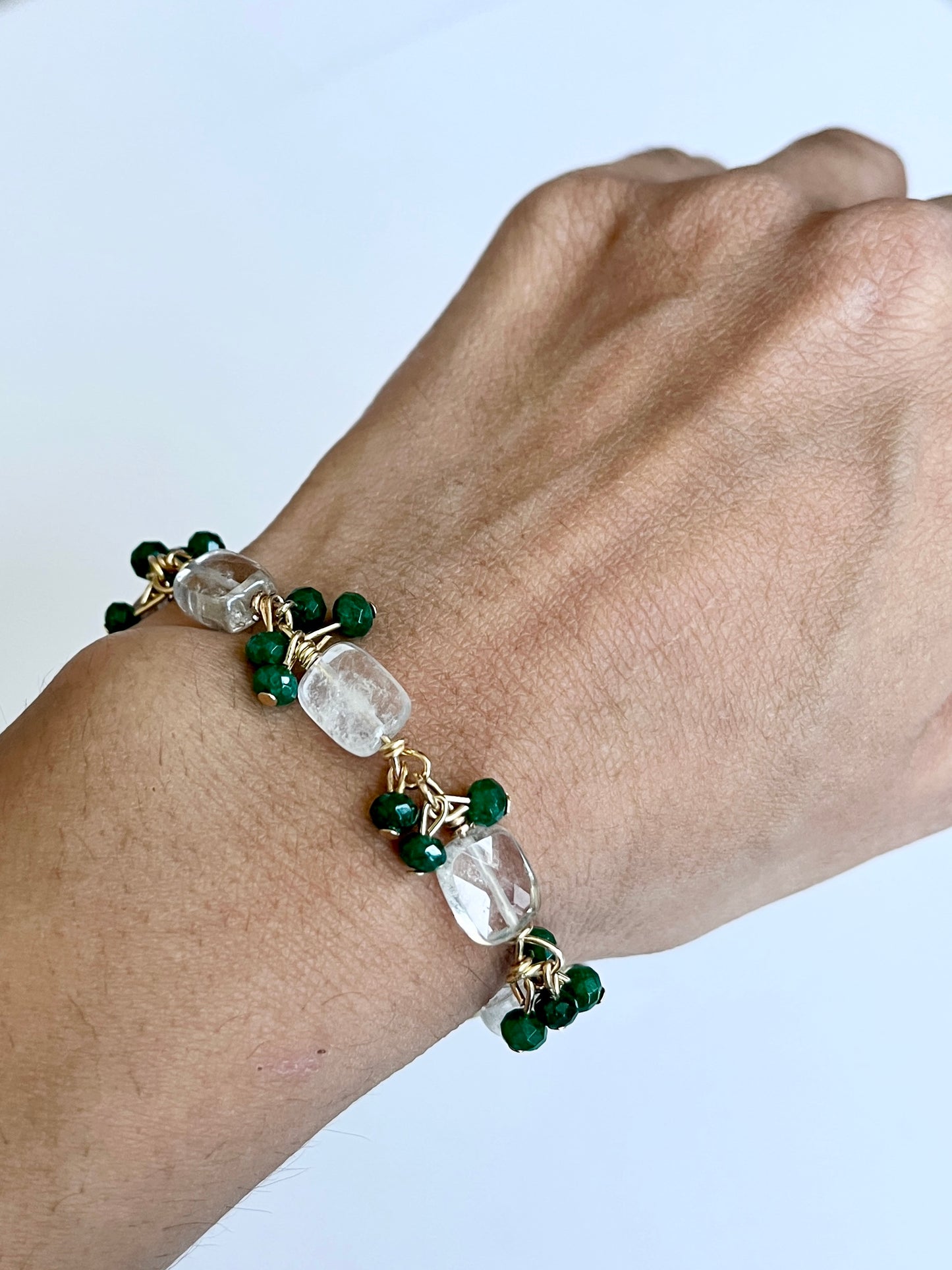 Emerald Jade and Clear Quartz Bracelet