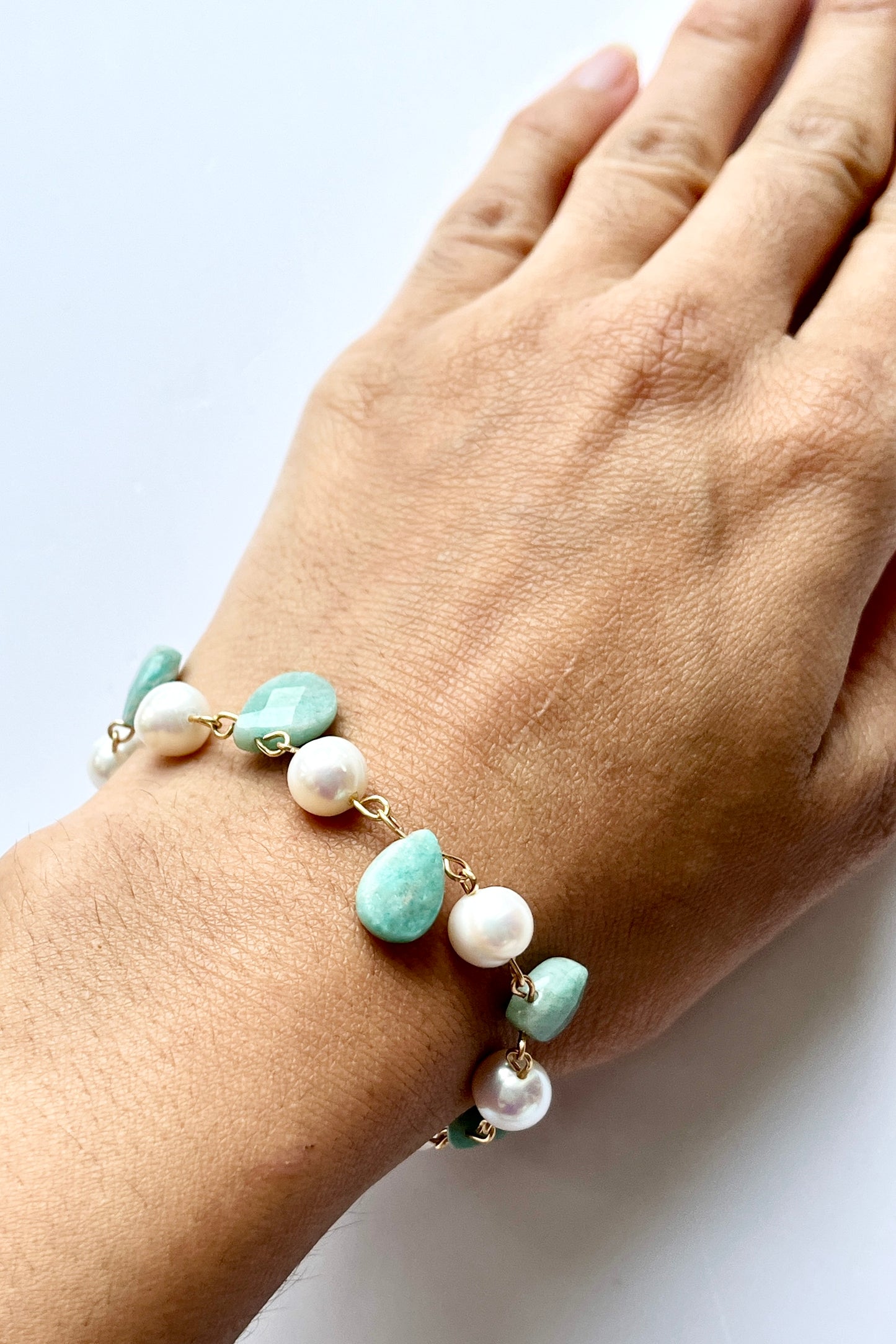 Amazonite and Freshwater Pearl Bracelet