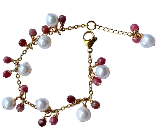 Freshwater Pearl and Rhodonite Dangle Bracelet