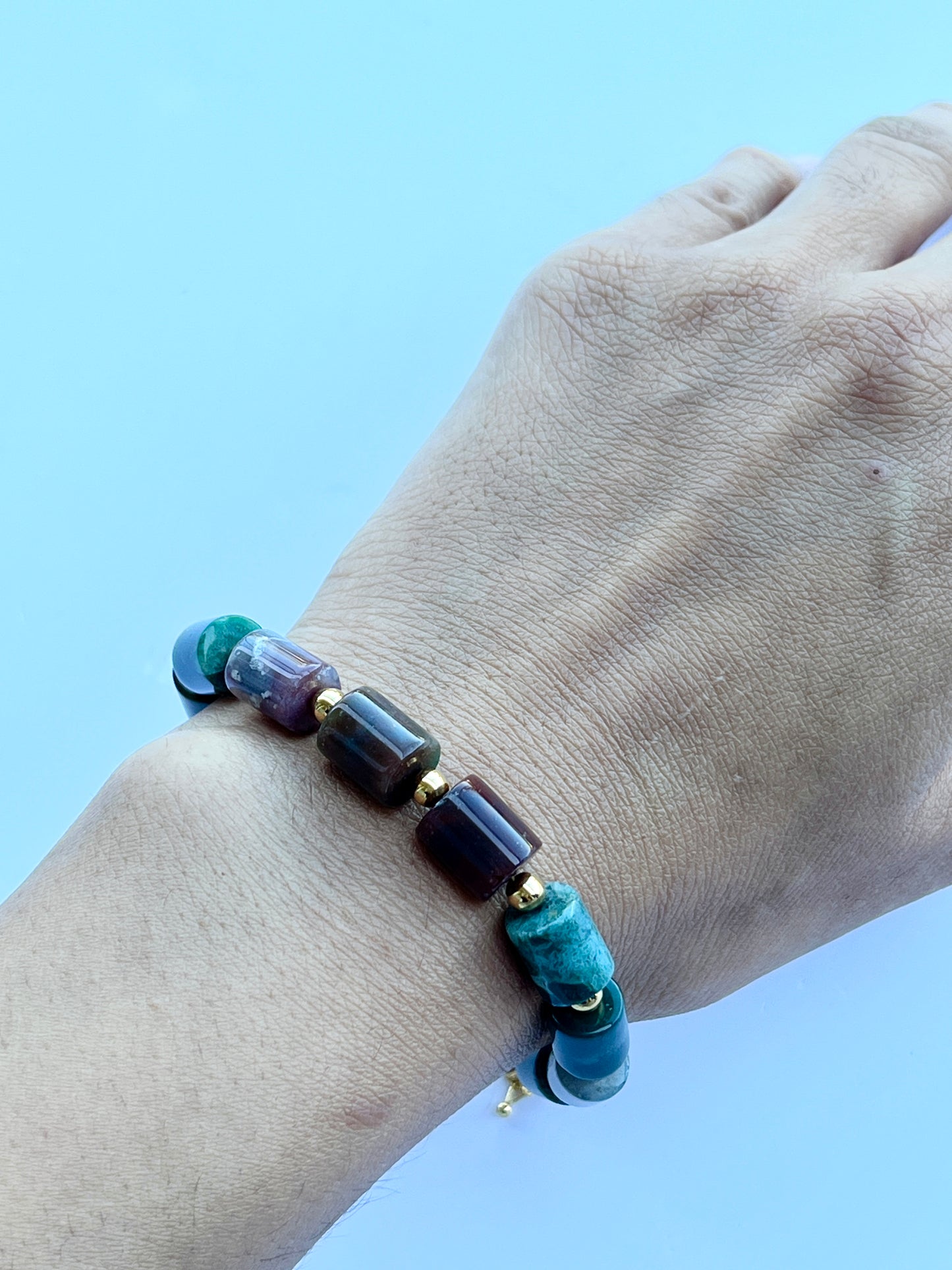 Chunky Green Jasper Barrel Bead Bracelet