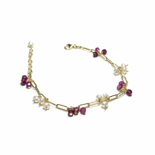 Ruby and Pearl dangle bracelet