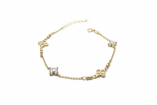 Sterling Silver Gold Vermeil Freshwater Pearl Clover Bracelet