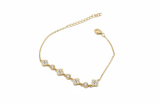 Sterling Silver Gold Vermeil CZ Clover Station Bracelet