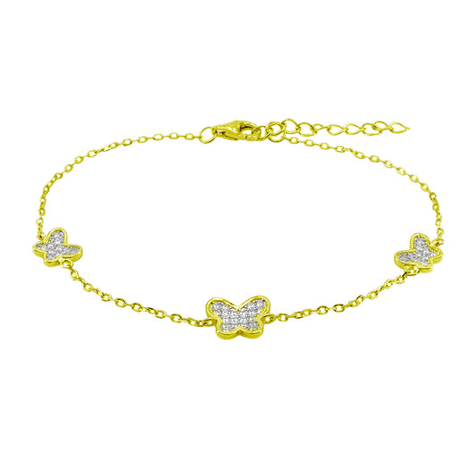 Sterling Silver Gold Vermeil CZ Butterfly Bracelet