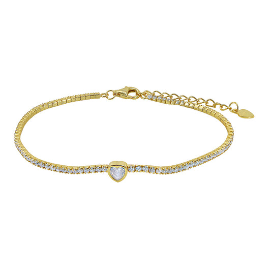 Sterling Silver Gold Plated Heart CZ Tennis Bracelet