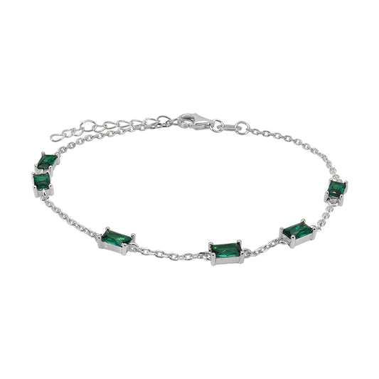 Sterling Silver Rhodium Plated green CZ Station Bracelet