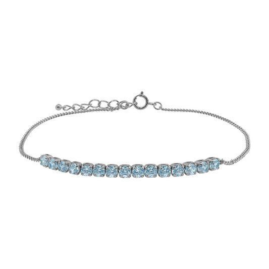 Sterling Silver Aqua CZ Bar Bracelet
