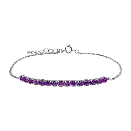 Sterling Silver Amethyst CZ Bar Bracelet