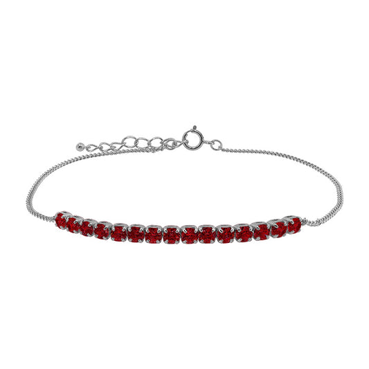Sterling Silver Garnet CZ Bar Bracelet