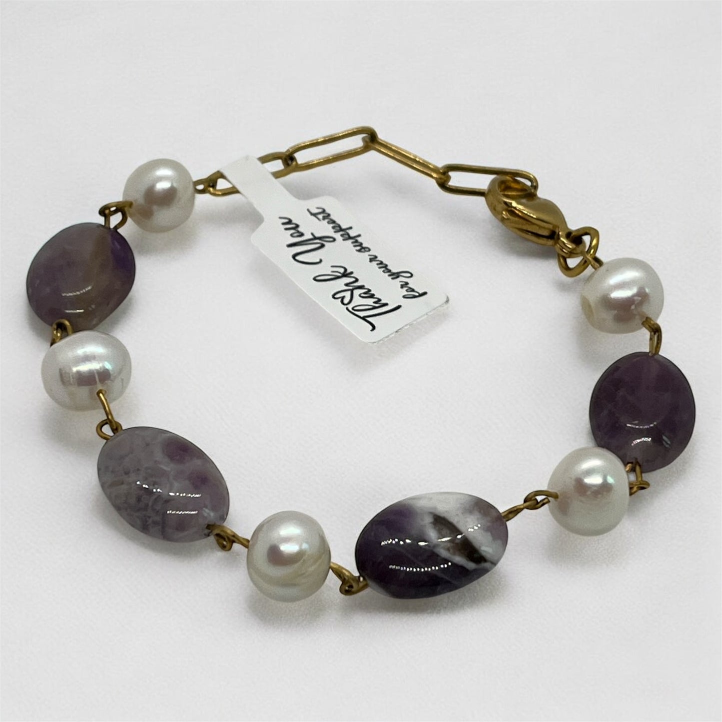 Amethyst and Pearl Link Bracelet
