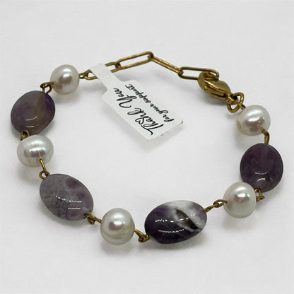 Amethyst and Pearl Link Bracelet
