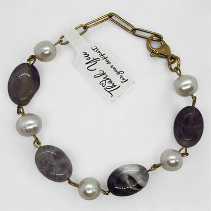 Amethyst and Pearl Link Bracelet