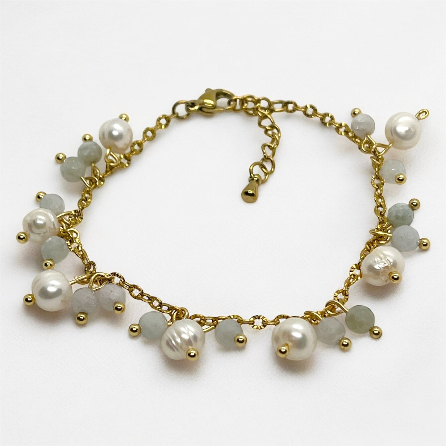 Freshwater Pearl & Jade Charm Bracelet