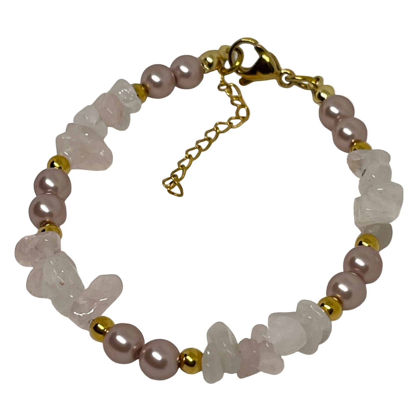 Shell Pearl & Rose Quartz Chip Bracelet