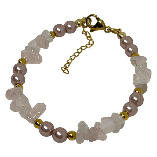 Shell Pearl & Rose Quartz Chip Bracelet
