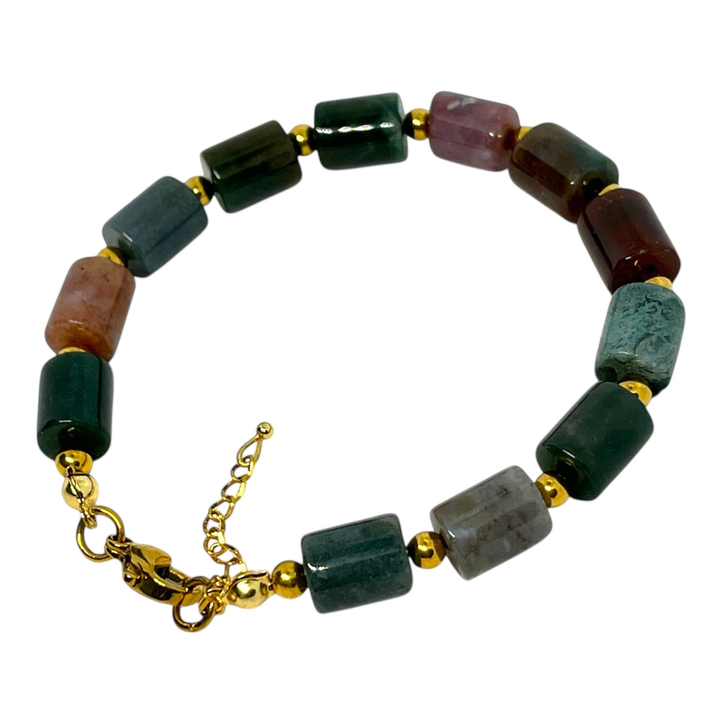 Chunky Green Jasper Barrel Bead Bracelet