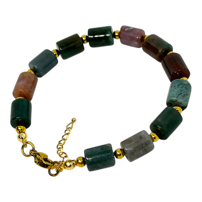 Chunky Green Jasper Barrel Bead Bracelet