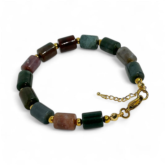 Chunky Green Jasper Barrel Bead Bracelet