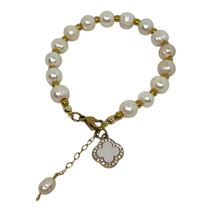 Freshwater Pearl Bracelet with Clover Charm
