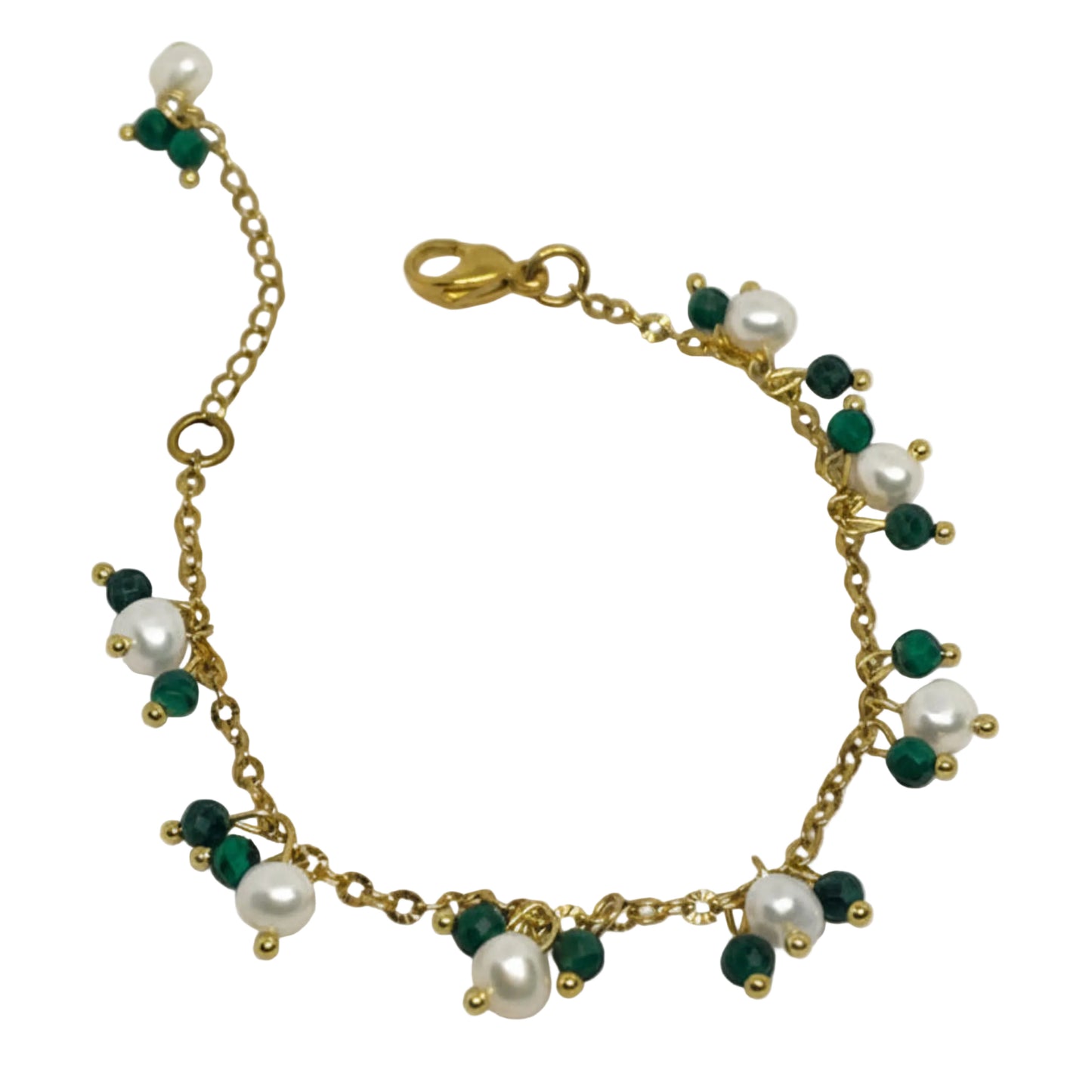 Freshwater Pearl & Malachite Dangle Bracelet