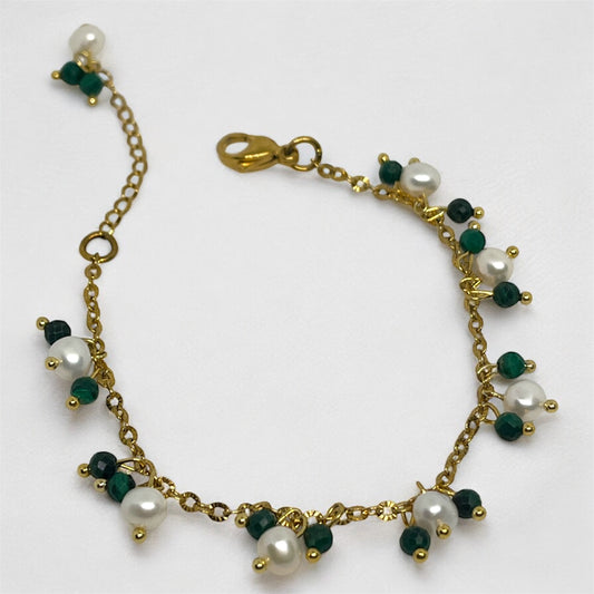 Freshwater Pearl & Malachite Dangle Bracelet