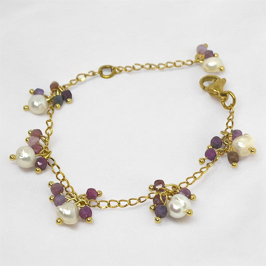 Pink Ruby & Freshwater Pearl Dangle Bracelet