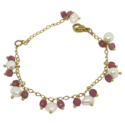Freshwater Pearl & Pink Tourmaline Dangle Bracelet